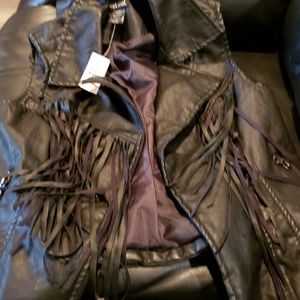 Black leather fringe vest